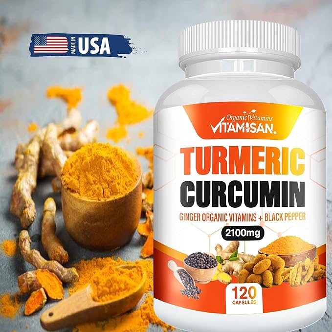 VITAMISAN Turmeric Curcumin 2100mg with Ginger &amp Black Pepper – 2 Pack (120 Capsules Each) – Herbal Supplement for General Wellness – Non-GMO – Made in USA