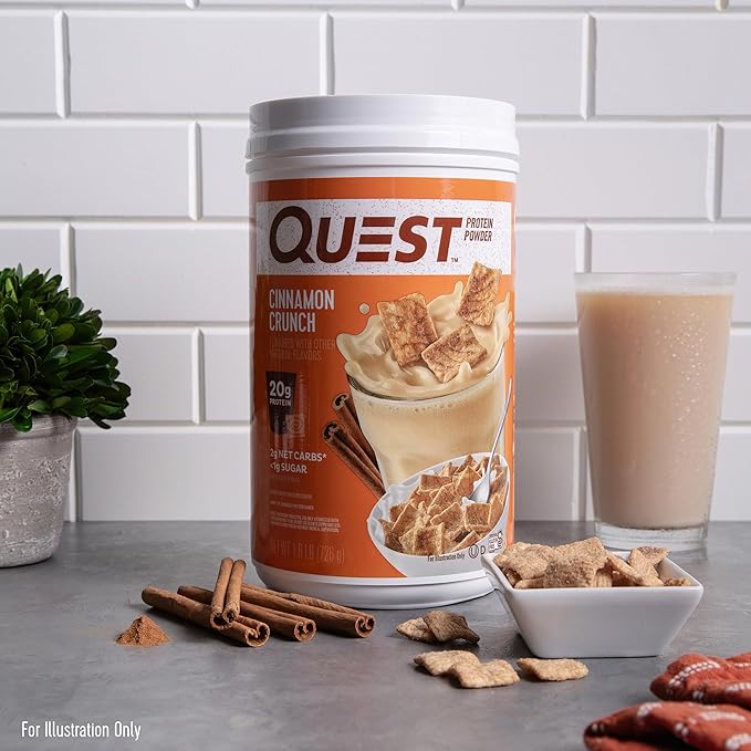 Quest Nutrition Cinnamon Crunch Protein Powder 20g Protein 2g Net Carb 1g Sugar Low Carb Gluten Free 1.6 Pound 24 Servings