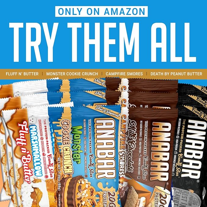 Anabar Protein Bar The Protein-Packed Candy Bar World's Best Tasting Protein Bar No Sugar Alcohols High Protein Amazingly Delicious 20 Grams of Protein (12 Bars Variety Pack)