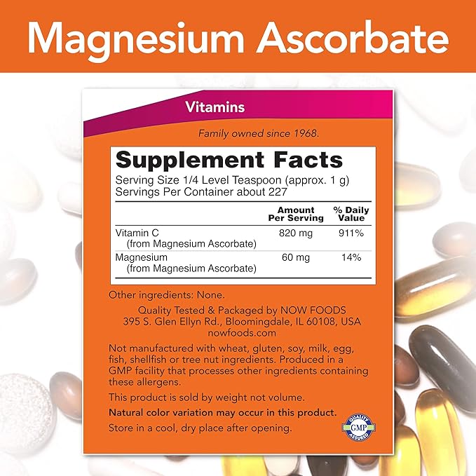 Magnesium Ascorbate Powder 8 OZ by Now Foods (Pack of 4)