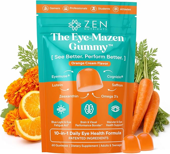 The Eye-Mazen Gummy Eye Vitamins for Vision and Eye Health - Lutein and Zeaxanthin Supplements for Eyes with Omega 3 &amp Vitamin A - Eye Supplements for Adults Kids &amp Seniors
