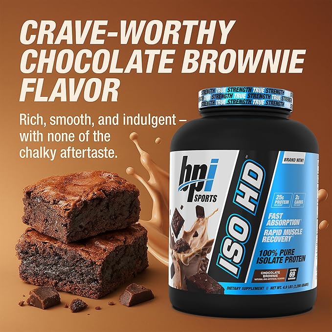 BPI Sports ISO HD Isolate Protein Powder – 100% Whey Isolate Protein Powder for Muscle Gain - Chocolate Brownie 5.4 Pounds - 69 Servings