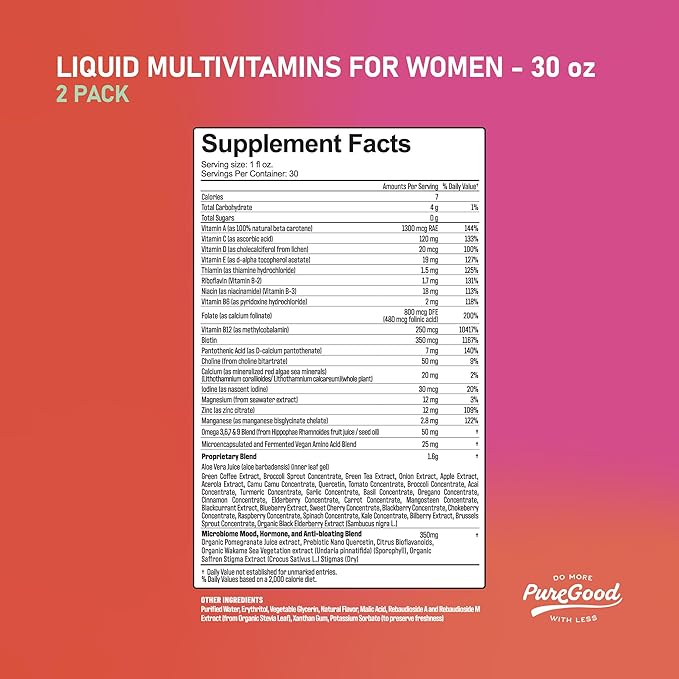 Women’s Liquid Multivitamin | 2 Pack | 30 Fl Oz Each (30 Servings) | 70+ Nutrients Superfoods &amp Omegas | Made in USA | Vegan Non-GMO Sugar Free | Mixed Berry