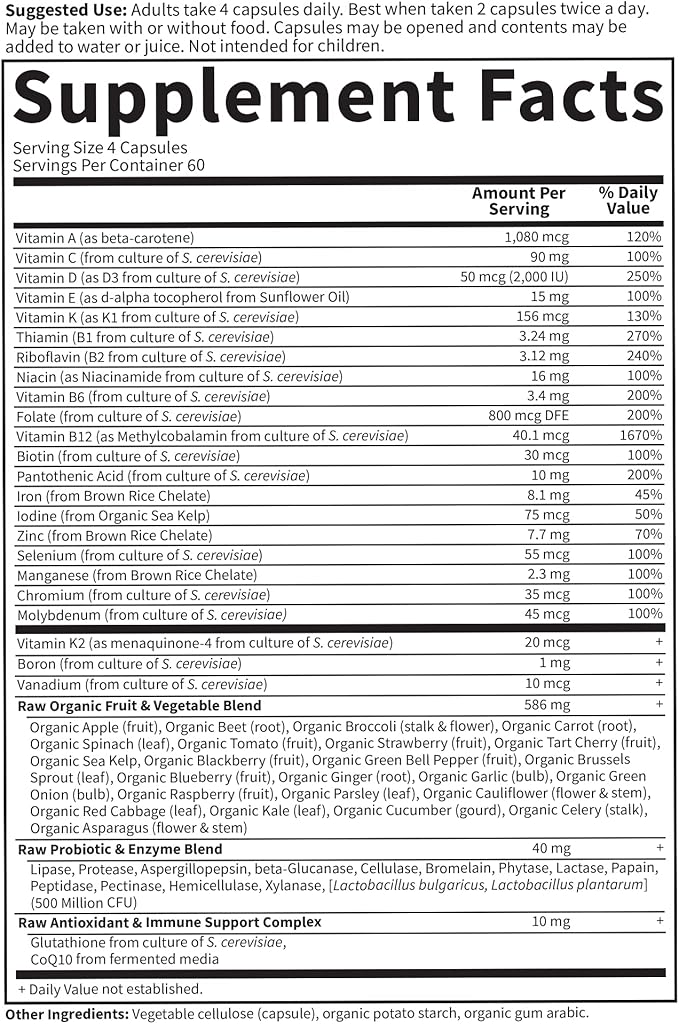 Garden of Life Multivitamin for Women Vitamin Code Women's Multi - Whole Food Womens Multi Vitamins Iron Folate not Folic Acid Vitamin A and Probiotics for Womens Energy 240 Vegetarian Capsules