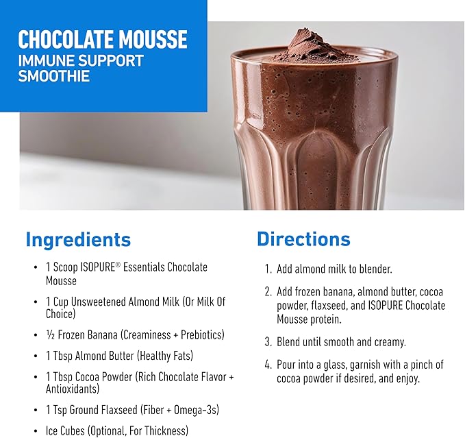 Isopure Essentials 100% Whey Protein Powder with Vitamins 20g Protein Per Serving Chocolate Mousse 13 Servings (Pack of 1)