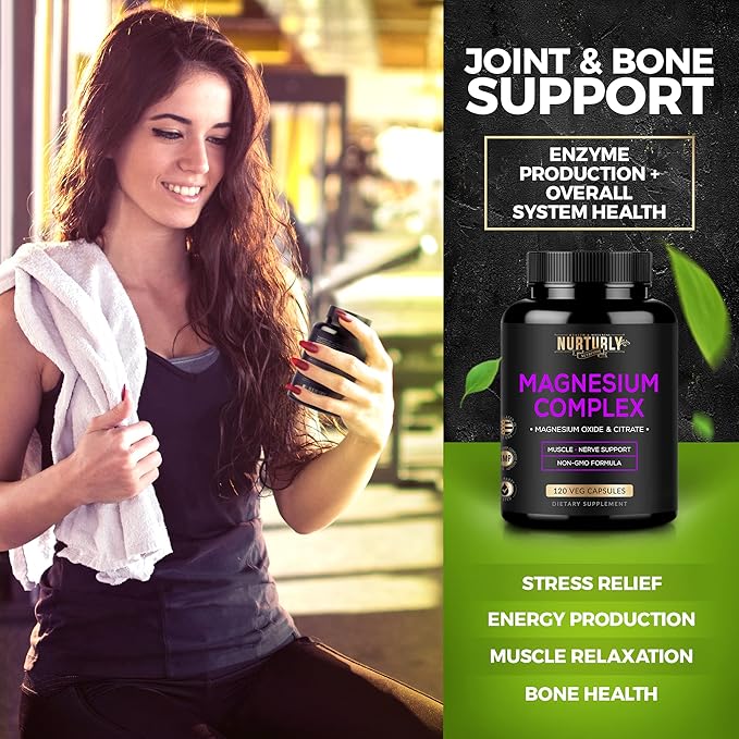 Magnesium Citrate &amp Oxide 500mg Complex Supplement - High Absorption Maximum Strength - Helps Support Bone Density and Strength Muscles Energy and Sleep - 120 Vegan Capsules