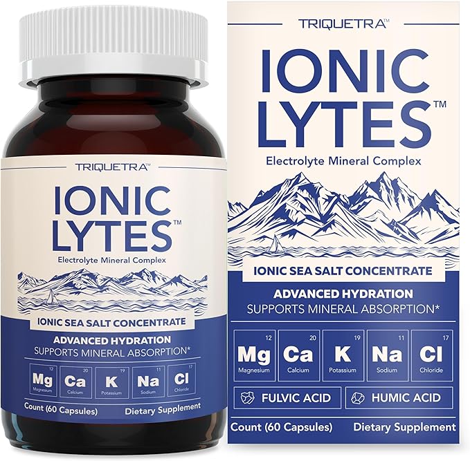 Ionic Lytes™ Electrolyte Mineral Complex with Ionic Sea Salt Fulvic &amp Humic Acid - Supports Hydration Electrolyte &amp Mineral Balance &amp Muscle Function (60 Capsules) - Soy-Free Gluten-Fre