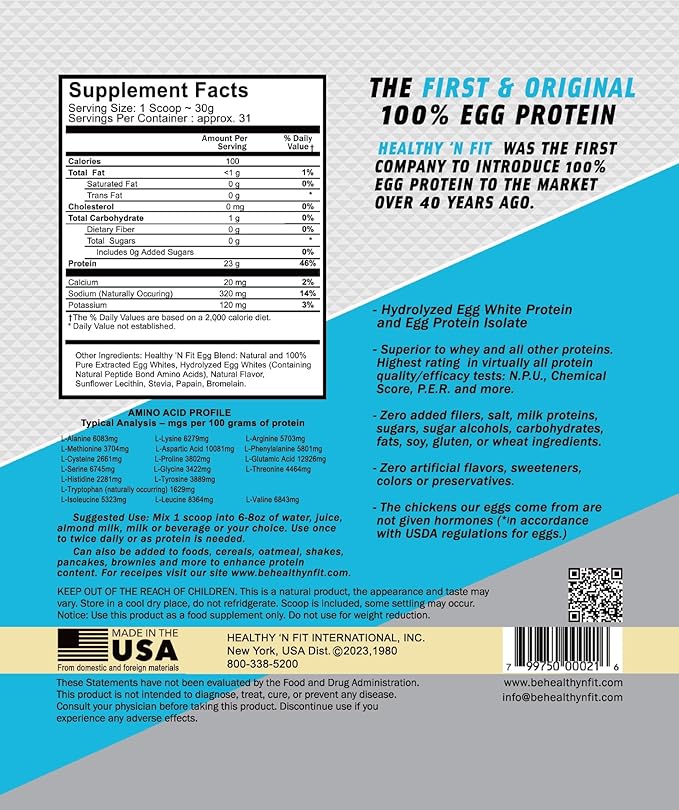 Healthy 'N Fit 100% Egg Protein- Vanilla Ice Cream (2lb): 100% Egg White Protein Plus Natural Peptides. Pure All Naturally Sweetened Protein