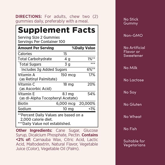 Nature's Bounty Optimal Solutions Advanced Hair Skin and Nails Pectin Gummies 2X Biotin Per Serving No Stick Gummy Vegetarian Formula Strawberry Flavor 200 ct 100 Total Servings (Pack of 3)