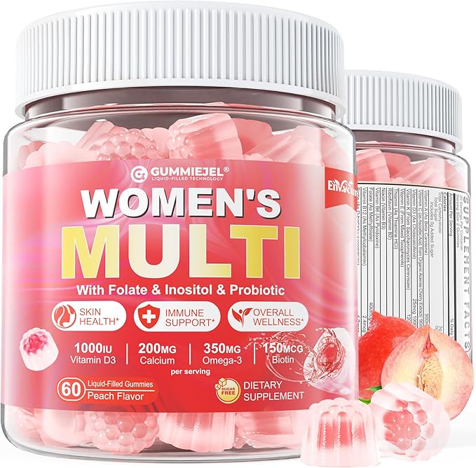 Sugar-Free Women's Multivitamin Gummies - Women Methylated Multivitamin Filled Gummies with Omega-3 Enzymes &amp Antioxidant Blend to Support Overall Health Immunity Hair Nails &amp Skin Health