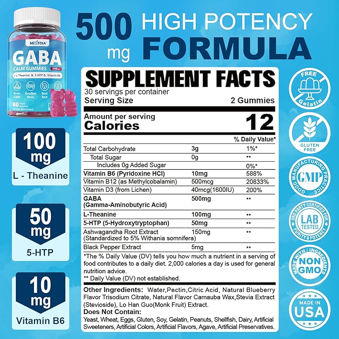 GABA 500 mg + L-MethylFolate 15mg Gummies 4 Pack