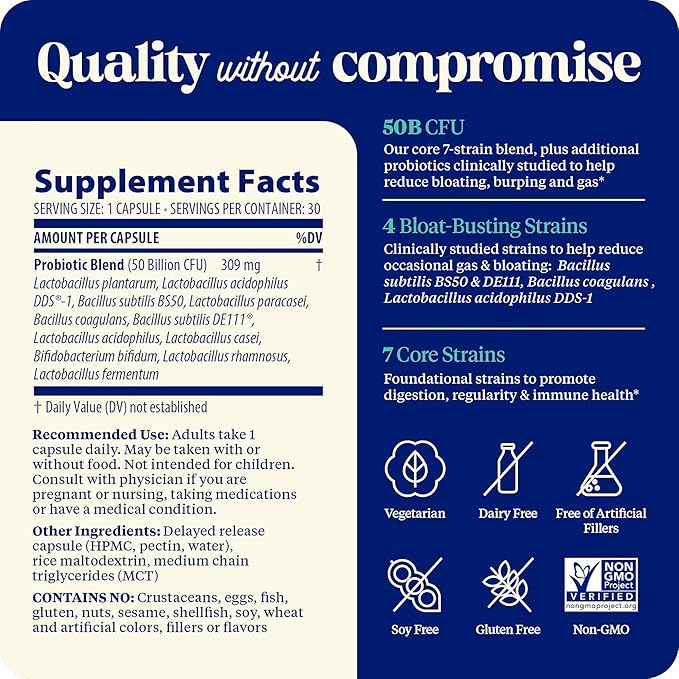 Enzymedica SubCulture Probiotics for Gas &amp Bloating 50 Billion CFU Supports Immune &amp Digestive Health Regularity &amp Gut Flora 30 Count