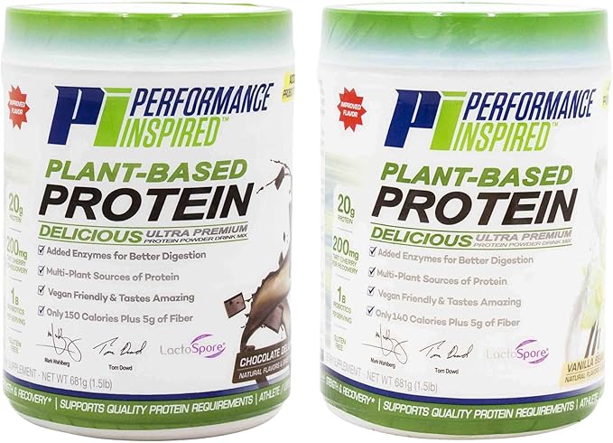 Performance Inspired Nutrition Plant Protein Powder – All Natural – 20G Protein – 1B Probiotics – Digestive Enzymes – Fiber Packed – Gluten Free – Chocolate Delight – 1.5lb