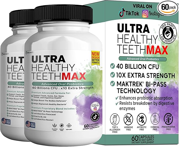 Ultra Healthy Teeth Max Probiotic Supplement 40 Billion CFU 60 Capsules Advanced Oral Health Formula (2)