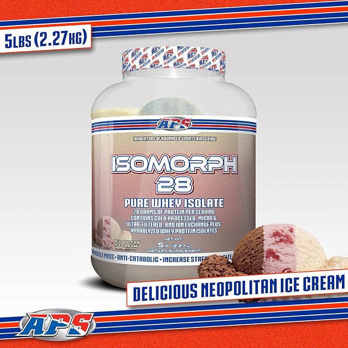APS Nutrition Isomorph 28 Protein Powder | Pure Whey Isolate | Cold Pressed Ultra- Filtered &amp Ion Exchange Isolates | 28g Protein | 5 Pound (Neapolitan Ice Cream)