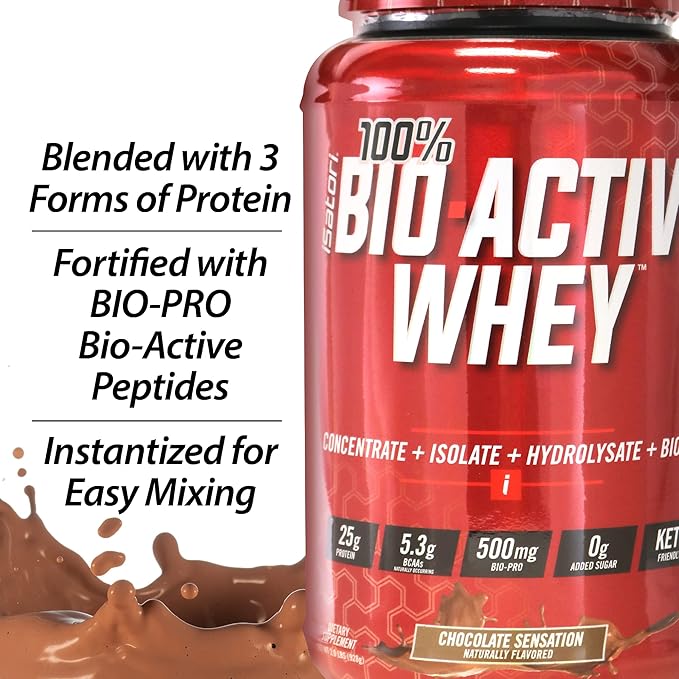 iSatori 100% Bio-Active Whey Protein Muscle Growth &amp Recovery with Whey Isolate Hydrolysate Concentrate BCAAs &amp Colostrum Peptides 25g of Protein Per Serving - Chocolate Sensation (26 Ser