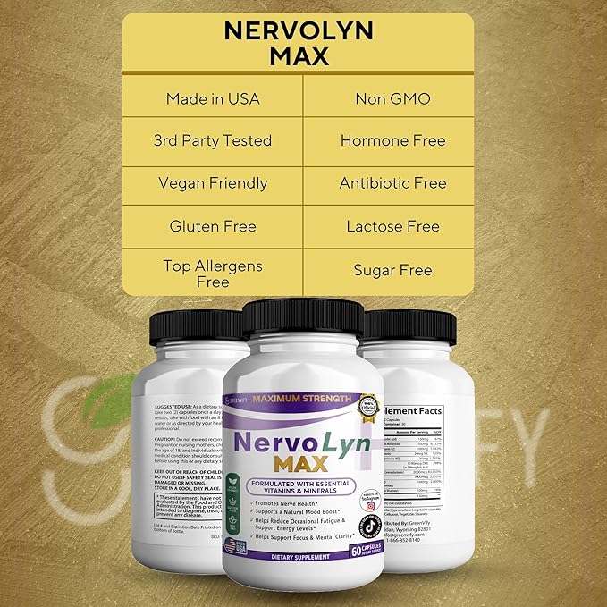 NervoLyn Max Maximum Strength Nerve Support Supplement 60 Capsules with Vitamin B Complex Vegan Gluten Free Non-GMO 30 Day Supply (5)