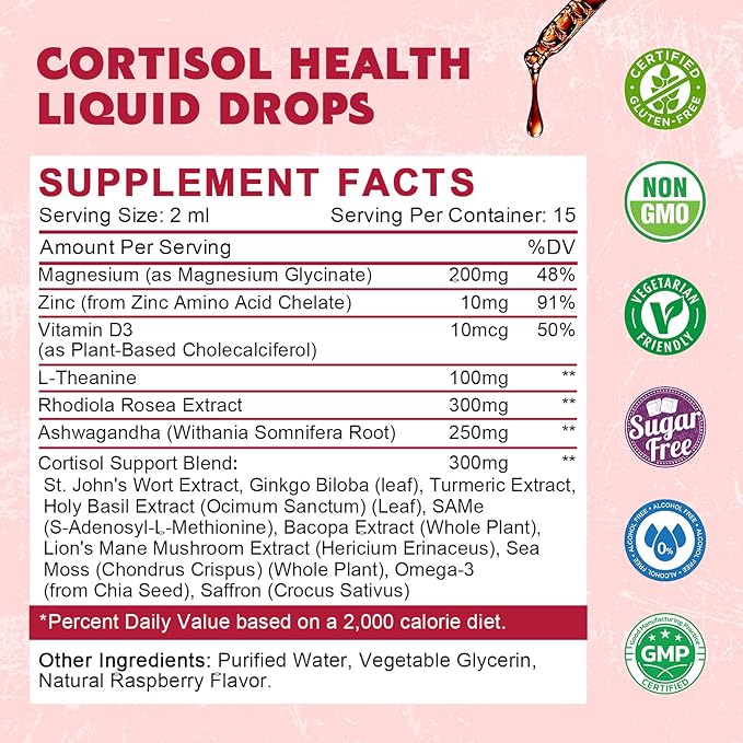 (2 Pack) Cortisol Liquid Drops for Women - Balanced Cortisol Hormone Balance Support Cortisol Supplements for Women with Magnesium Complex Rhodiola Rosea Ashwagandha Sugar-Free 1 Fl Oz