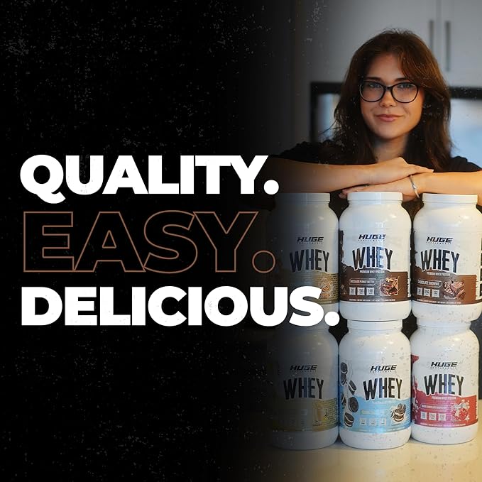 Huge Whey Protein Powder for Muscle Gain 25g Protein 12g EAAs Supports Muscle Growth Performance &amp Recovery (Chocolate Brownie 30 Servings)