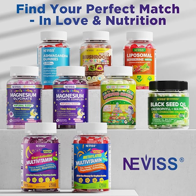 Neviss Magnesium Glycinate + Calcium Filled Gummies for Adults and Kids 4+ Kids Sleep Gummies Melatonin Free Sugar Free Magnesium Supplement with B6 D3 L-Theanine for Zzz &amp Relax BrainBoneMu