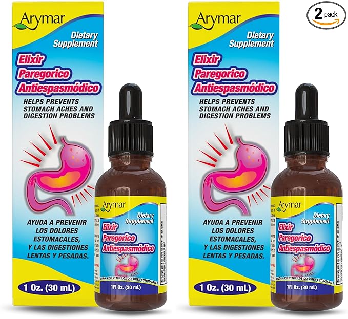 Arymar Elixir Paregorico Antiespasmodico - Digestive Comfort with Papain &amp Anise Oil 1 Fl Oz (Pack of 2)
