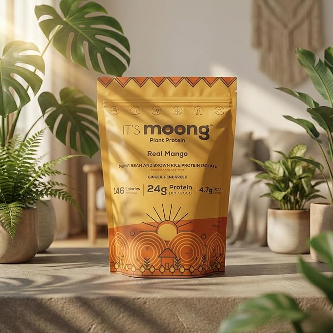 IT’S Moong Plant Protein Powder Real Mango Flavor | Mung Bean &amp Brown Rice Protein Isolate Ginger &amp Fenugreek 24g Protein 4.7g BCAAs | Vegan Gluten Free Dairy Free Soy Free Sugar Free 1