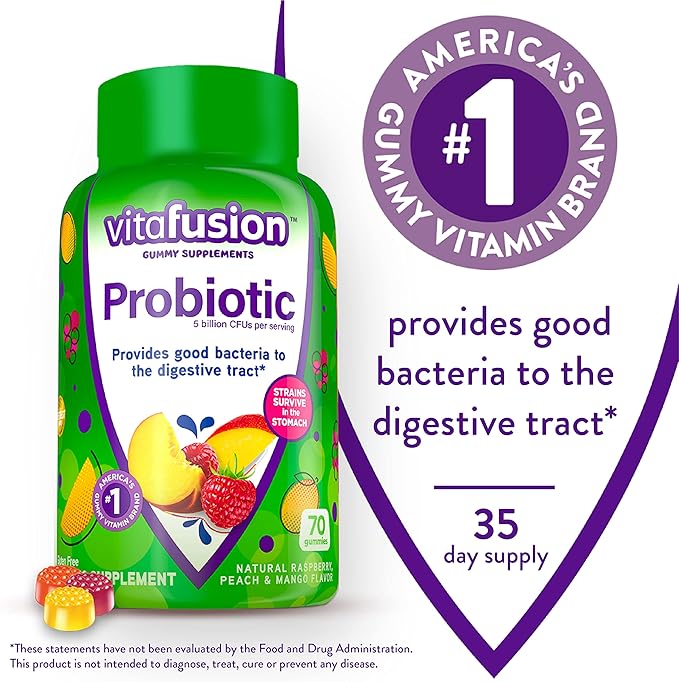 Vitafusion Probiotic Gummy Supplements Raspberry Peach and Mango Flavors 35 Day Supply 70 Count Power Zinc Gummy Vitamins Strawberry Tangerine Flavored 90 Count