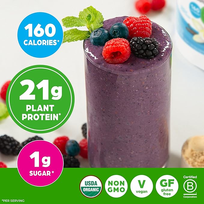 Orgain Organic Vegan Protein + 50 Superfoods Powder Vanilla Bean - 21g Plant Based Protein 8g Prebiotic Fiber No Lactose Ingredients Gluten Free No Added Sugar Non-GMO 2.02 lb