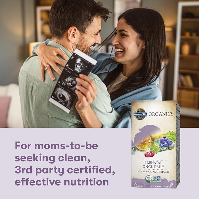 Garden of Life Organics Prenatal Vitamin: Folate for Energy &amp Healthy Fetal Development Non-constipating Iron Vitamin C B6 B12 D3 – Organic Non-GMO Gluten-Free Vegan 30 Day Supply