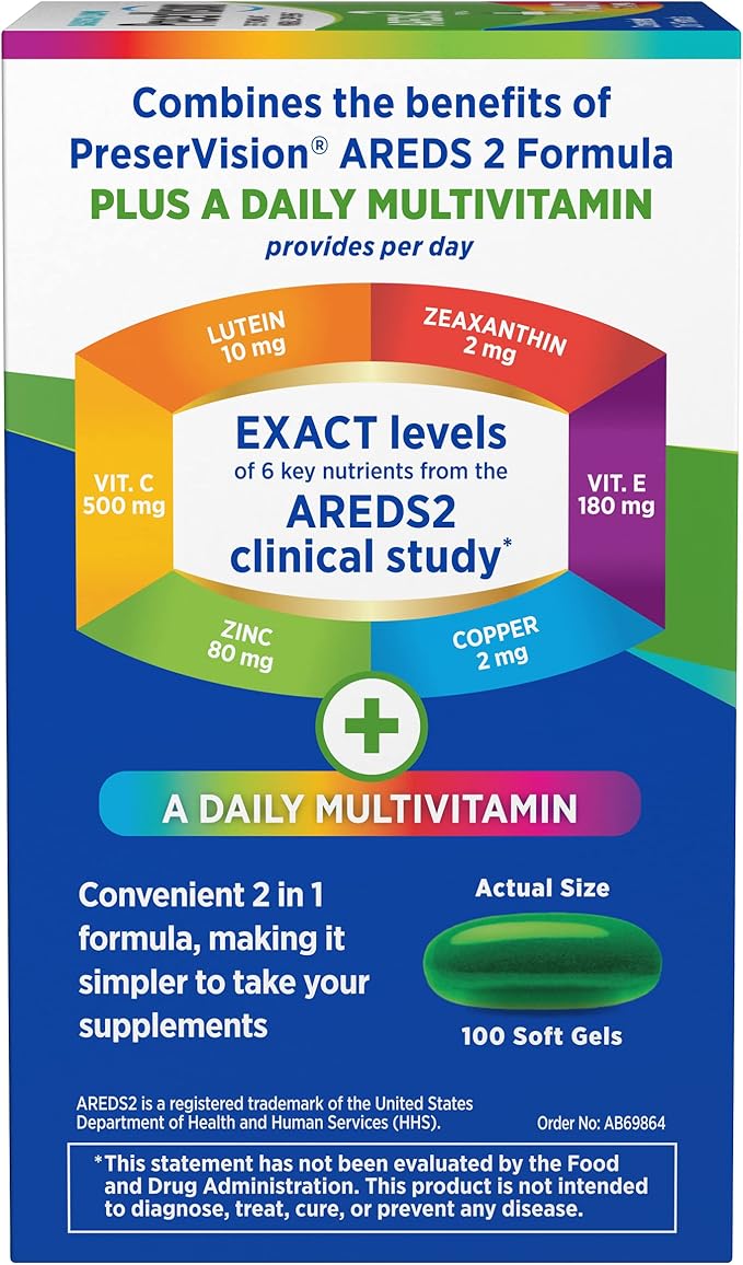 PreserVision AREDS 2 + Multivitamin #1 Eye Doctor Recommended Brand 2-in-1 Eye Vitamin with Lutein Zeaxanthin Zinc and Vitamin C D &amp E 100 Softgels
