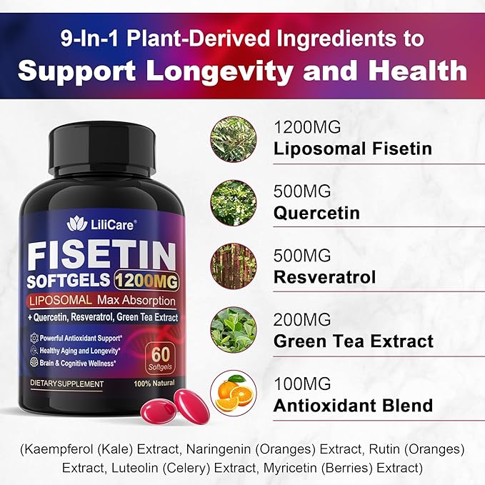 1Pack Liposomal Fisetin Softgels 1200mg + 1Pack Liposomal CoQ10-200mg Softgels