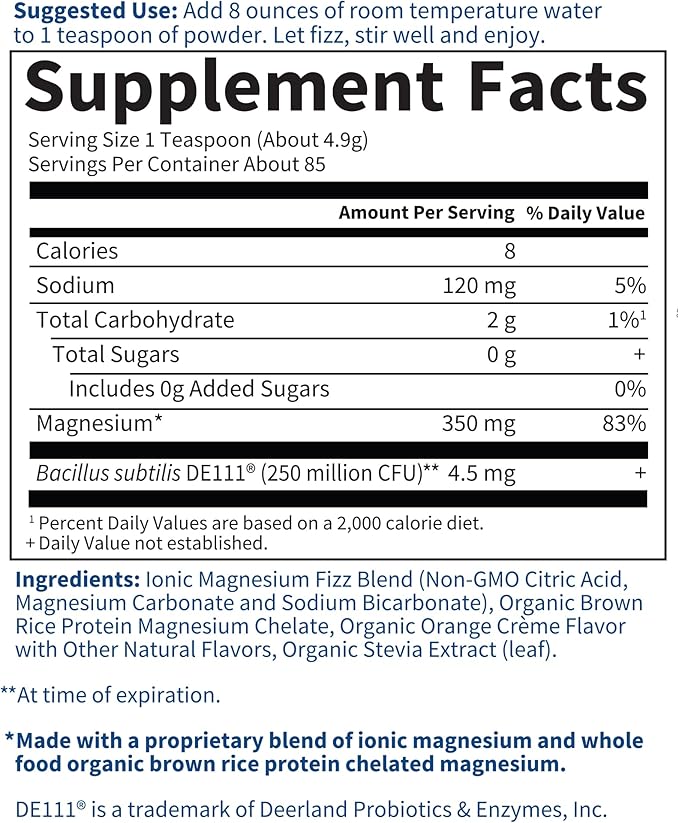 Garden of Life Dr. Formulated Whole Food Magnesium 419.5g Powder - Orange Chelated Non-GMO Vegan Kosher Gluten &amp Sugar Free Supplement with Probiotics - Best for Anti-Stress Calm &amp Regul