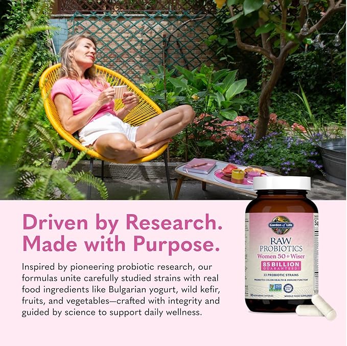 Garden of Life Raw Probiotics Women 50 &amp Wiser - 85 Billion Live Cultures - Probiotic Supplement with Bulgarian Yogurt &amp Eastern Europe Wild Kefir Culture - 90 Vegetarian Capsules