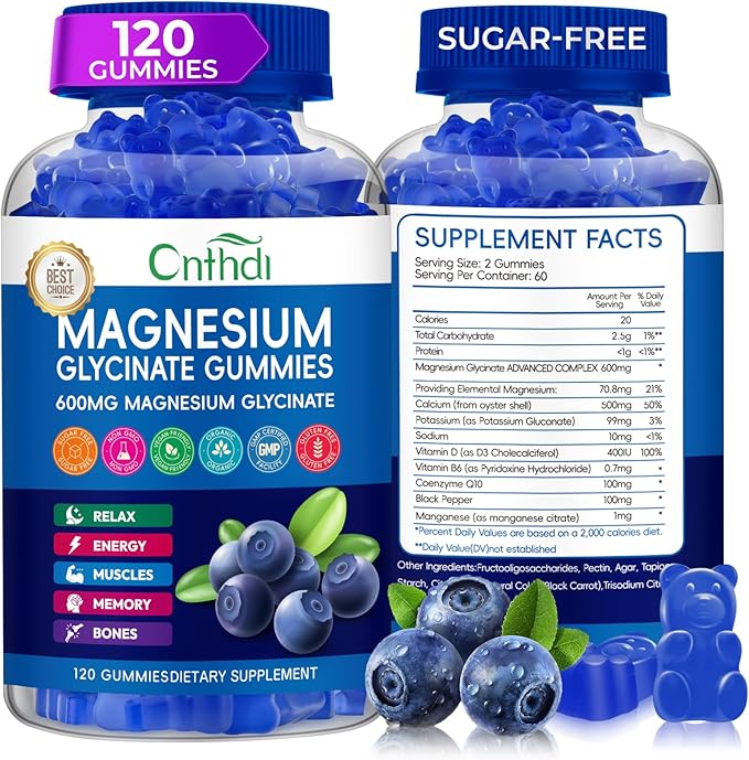 Magnesium Glycinate Gummies 600mg Sugar Free Chewable Magnesium Gummies for Adults &amp Kids Relaxation Stress Relief Night Rest No Melatonin Gluten Free Non GMO Vegan Pectin 120 Count