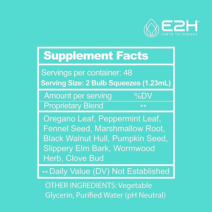 E2H Advanced Intestinal Support - Promotes Gut Health and Digestive System - Wormwood and Black Walnut Extract - Non-GMO Vegan - (2 Bottles)