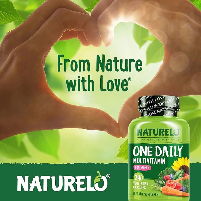 NATURELO One Daily Multivitamin for Women w/Vitamin B12 240 Ct Energy Support Whole Food Daily Women Multivitamin Supplement Nourish Hair/Skin/Nail Non-GMO No Soy Gluten Free 8 Month Supply
