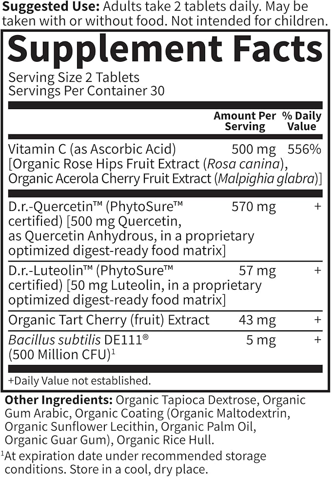 Garden of Life Quercetin Probiotic &amp Uric Acid Support with Tart Cherry Vitamin C from Organic Acerola and Rose HIPS Plus Luteolin – Dr Formulated – Gluten Free and Non GMO – 60 Tablets