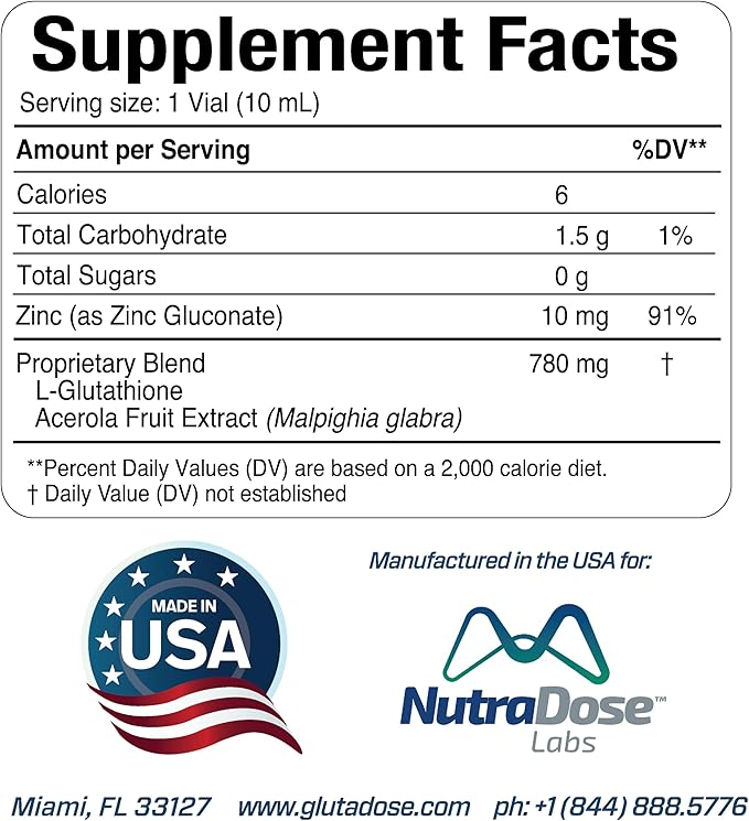 Liquid Glutathione Supplement Lemon Berry Flavored Acerola Energy Booster w/Zinc Daily Vitamins &amp Minerals Zero Sugar Formulation Everyday Auto-Immune Support for Adults 0.34 fl oz Pack of 3
