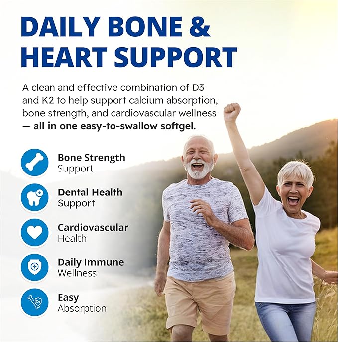 CanPrev D3 &amp K2 Vitamins 240 Softgels 240-Day Supply 1000IU Vitamin D3 &amp 120mcg K2 Supports Strong Bones Teeth &amp Heart Wellness Easy-to-Absorb with Organic Coconut Oil No GMO Gluten