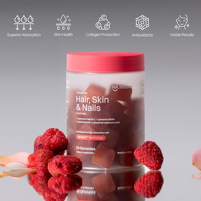 Liposomal Hair Skin &amp Nails Gummies 2500 mcg Liposomal Biotin 1200 mcg Vitamin A 2 mg Vitamin E Healthy Hair Nail Strengthener Skin Support - 30 Servings Raspberry Rose Flavor