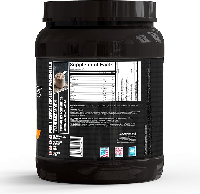 Samnites Plant Base Protein Powder Peanut Butter Cookie Flavor Natural Whey with AstraGin 20g Protein 1.34lb Gluten Free Soy Free