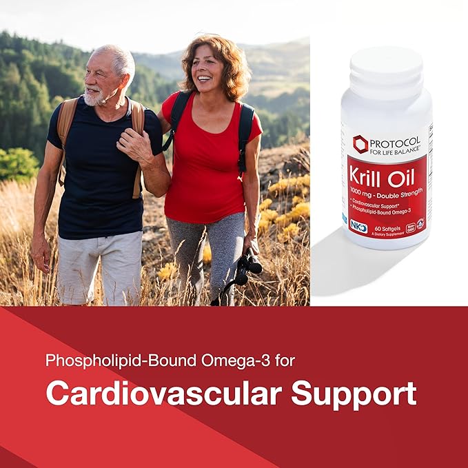 PROTOCOL FOR LIFE BALANCE Krill Oil 1000mg - Extra Strength Krill Oil Supplement - DHA &amp EPA - with Astaxanthin - Support Heart Brain Joints - Non-GMO &amp Halal - 60 Softgels