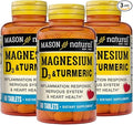 MASON NATURAL Magnesium &amp Vitamin D3 with Turmeric 180Day Supply Dietary Supplement for Daily Wellness Support 60 Tablets (Pack of 3)