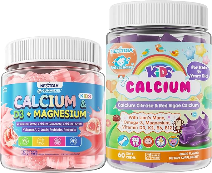 Kids Calcium Gummies + D3 &amp Magnesium for 4+ + Kids Calcium Soft Chews for 9+