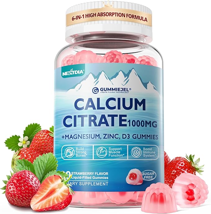 Calcium Citrate Supplement 1000mg for Women &amp Men 6-in-1 Calcium Magnesium Zinc Gummies + Vitamin D3 B6 &amp Potassium High Absorption for Bones Teeth Muscle &amp Nerve Health Vegan Sugar