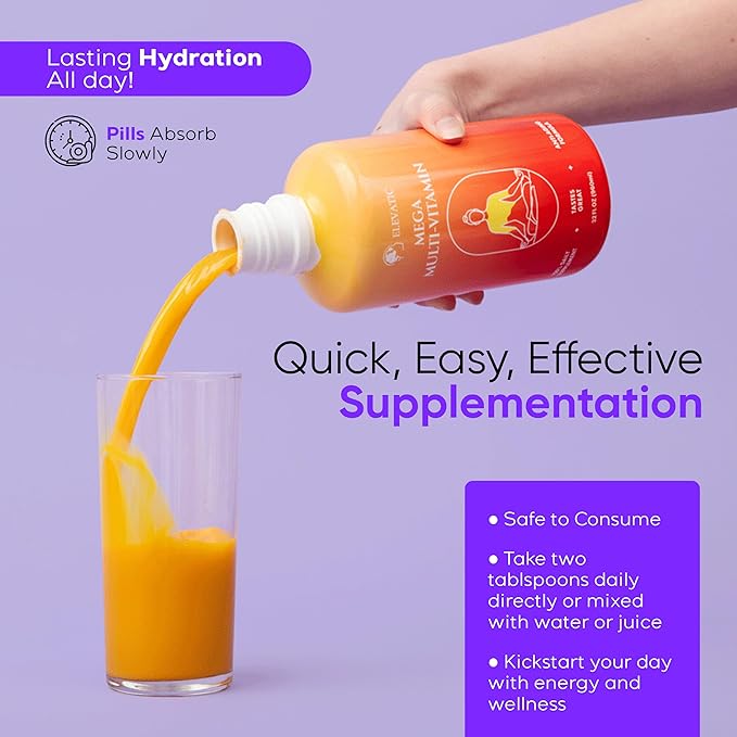 Mega Liquid Multivitamin | 32 Fl.oz (960ml) | Easy to Consume Daily Use Multivitamin Liquid | Nutrition &amp Immune Support | Packed with Vital Nutrients for All