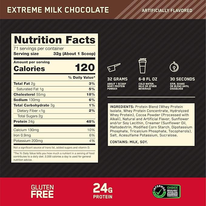 Optimum Nutrition Gold Standard 100% Whey Protein Powder Extreme Milk Chocolate 5 Pound (Packaging May Vary)