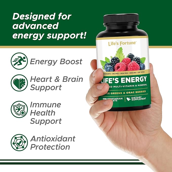 Life's Energy Advanced Daily Multivitamin for Men &amp Women Energy &amp Immune Support Supplement with Super Greens - Antioxidants &amp Enzymes - Iron Free Vegetarian 120 Tablets by Life's Fort