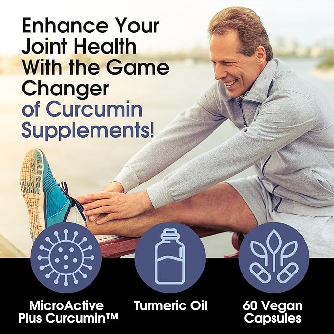 Highly Absorbable MicroActive Curcumin with Turmeric Oil Extract 500mg for Optimal Joint Health Vegan Non-GMO Gluten-Free 60 Vegan Capsules