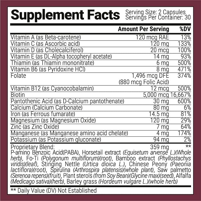 Hair Skin &amp Nails Supplement – Biotin Zinc &amp Vitamin B Complex – Supports Hair Skin &amp Nail Health – 1 Month Supply